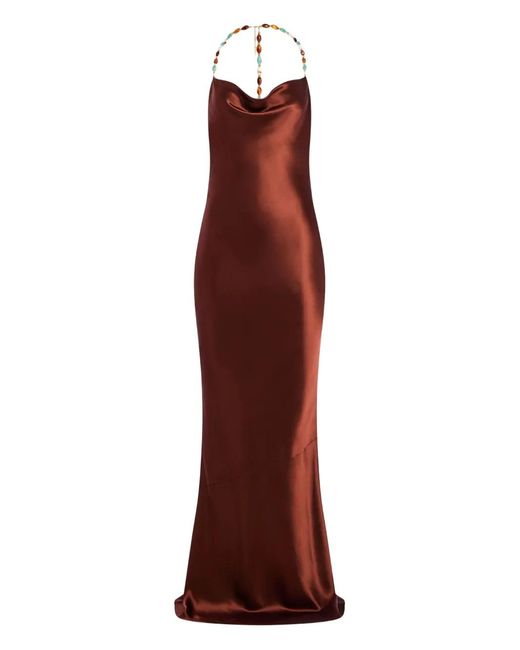 retroféte Red Finley Beaded Satin Slip Gown