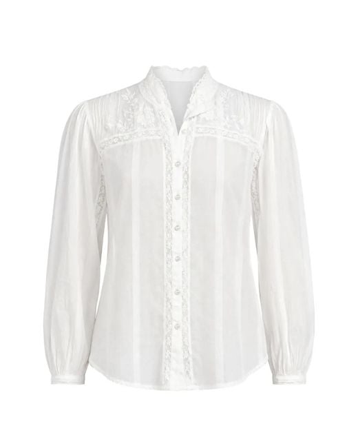 LoveShackFancy White Lace-Trim Embroidered Shirt