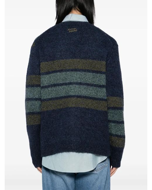 Maison Kitsuné Blue Checked Intarsia Cardigan for men