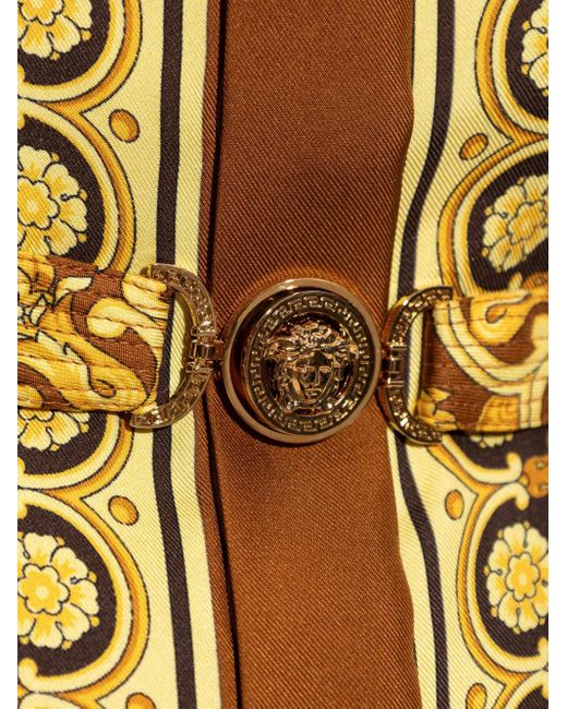 Versace Metallic Silk Belted Mini Shirt Dress