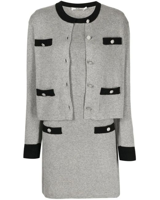 B+ AB Gray Crystal-embellished Button Fine-knit Suit Skirt