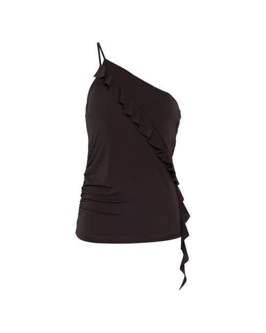 Pinko Black Ruffled One-Shoulder Top