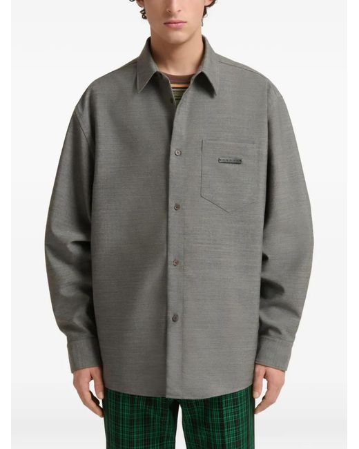 Marni Gray Logo-Patch Wool Shirt for men