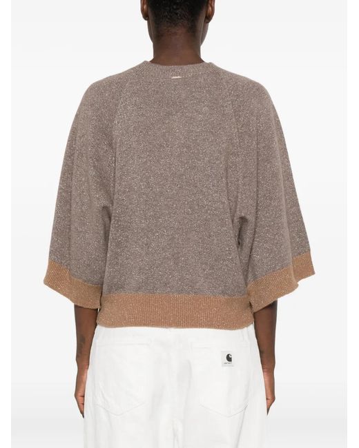 Twinset Gray Metallic Raglan-Sleeve Sweater