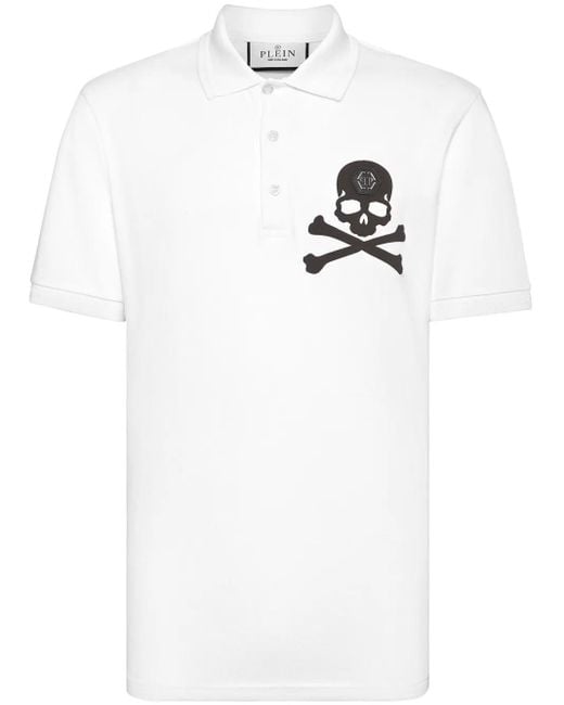 Philipp Plein White Logo Print Cotton Polo for men