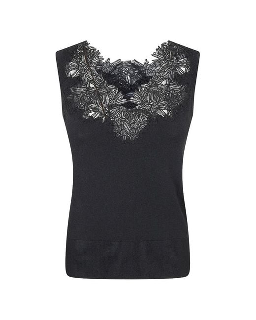 Ermanno Scervino レディース ブラック レーストリム タンクトップ 