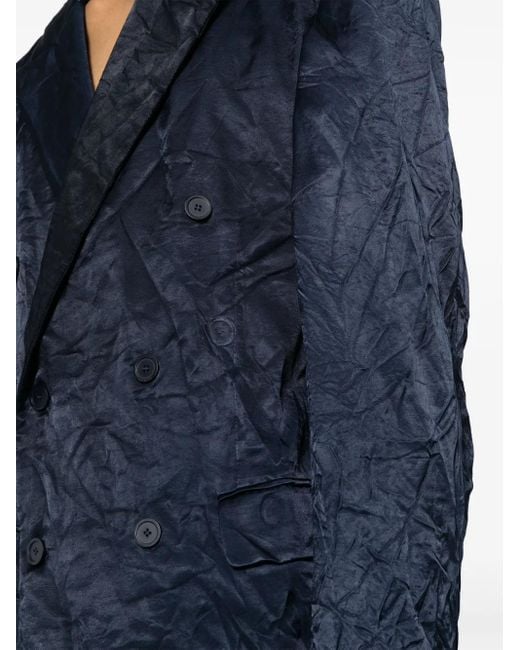 Balenciaga Blue Crinkle-Effect Double-Breasted Blazer for men