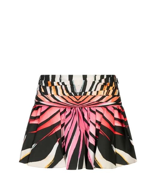 Roberto Cavalli Red Ray Of Paradise Pleated Mini Skirt
