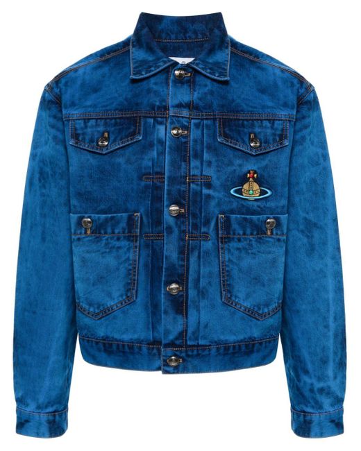 Vivienne Westwood Orb-logo-embroidery Denim Jacket in Blue for Men | Lyst