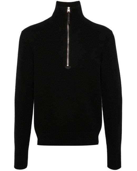Tom Ford Stehkragen-Pullover mit kurzem Reißverschluss in Black für Herren