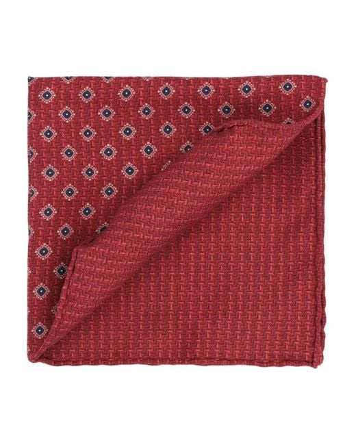 Brunello Cucinelli Red Geometric-Pattern Silk Pocket Square for men