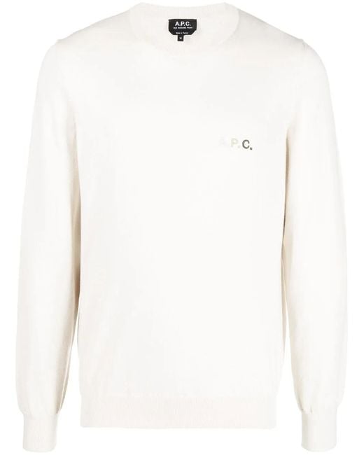 A.P.C. White Cotton Crewneck Jumper for men