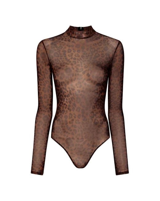 LAPOINTE Brown Animal-Print Bodysuit