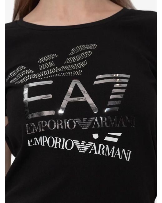 EA7 Black Logo Series Embellished Logo-Print T-Shirt