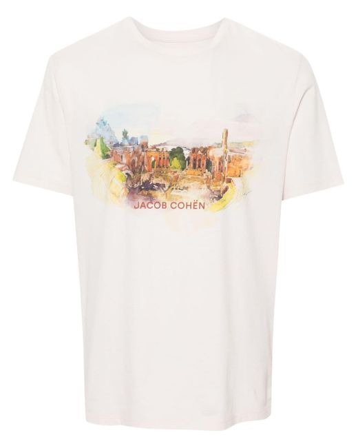 Camiseta con ilustración estampada Jacob Cohen de hombre de color White
