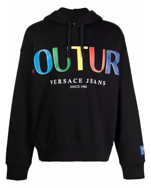 Versace Jeans Couture Black Logo-Print Cotton Hoodie for men