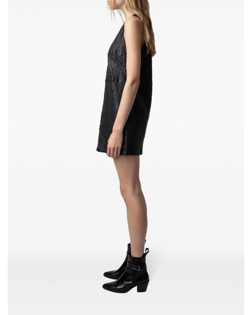 Zadig & Voltaire Blue Rasha Crinkled-effect Sleeveless Leather Mini Dress