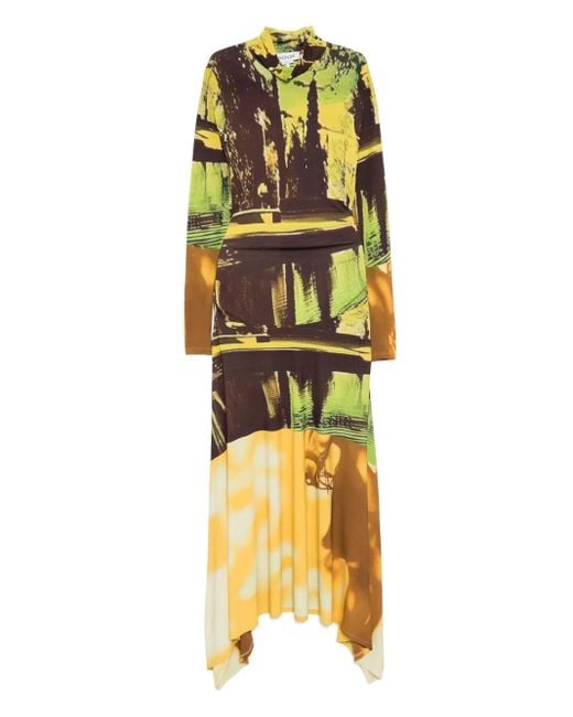 Monse Metallic Midi Printed Jersey Handkerchief-Hem Dress