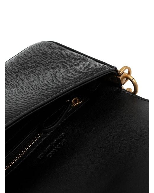 Pinko Black Love Birds Leather Mini Crossbody Bag