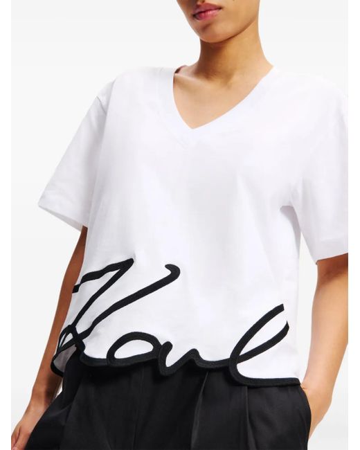 Karl Lagerfeld White Signature V-Neck T-Shirt
