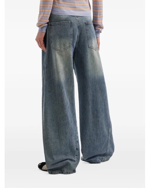 Mini Cream Blue Drawstring Wide-Leg Jeans