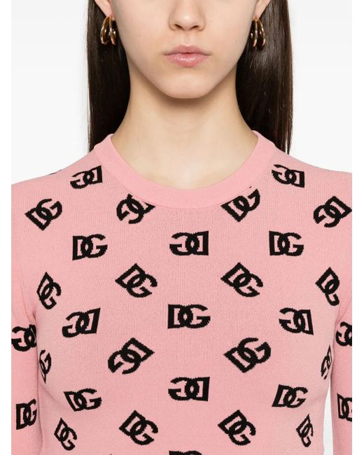Dolce & Gabbana Pink Crop Sweater With All-Over Printed Dg Logo