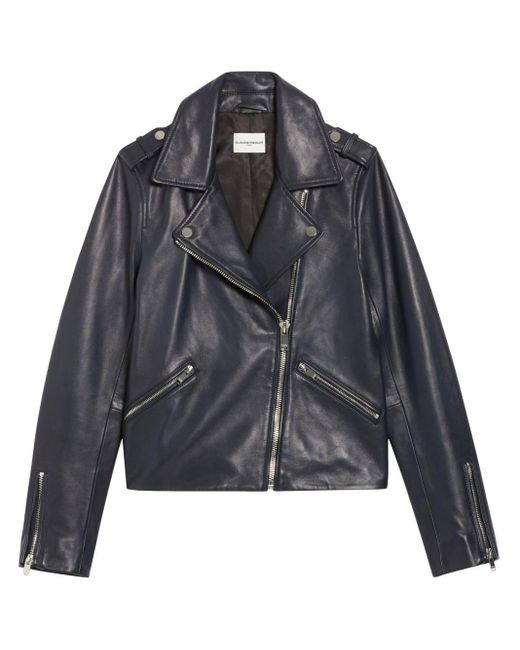 Claudie Pierlot Gray Smooth Leather Biker Jacket