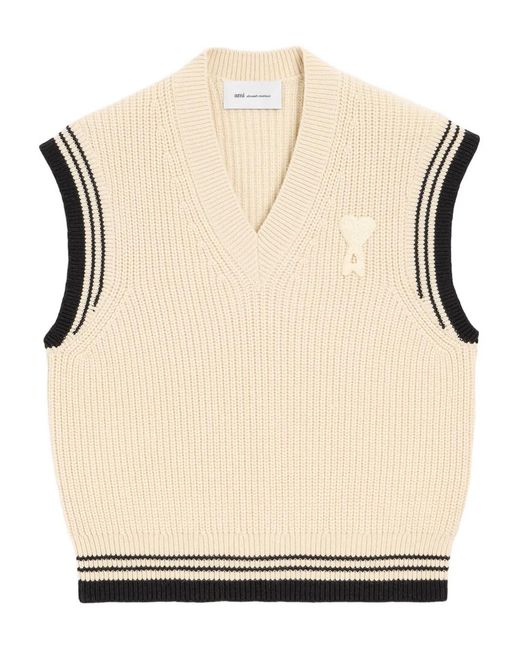 AMI Natural Ribbed Wool Sleeveless Ami De Coeur Sweater