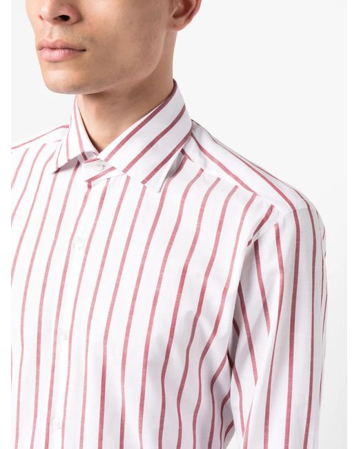 Barba Napoli Pink Stripe-Print Cotton Shirt for men