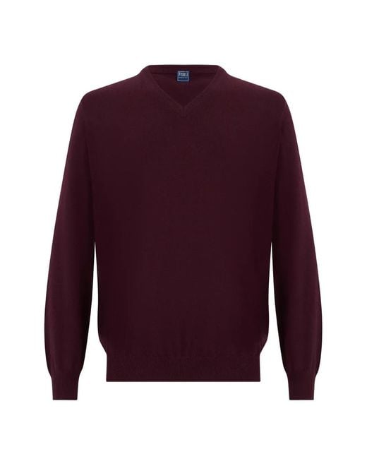 Fedeli Purple V-Neck Cashmere Sweater for men