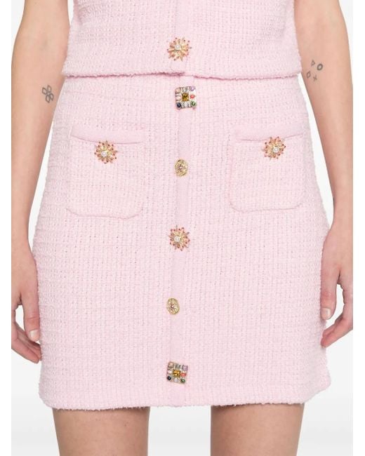 Self-Portrait Pink 'Knitted Mini Skirt With Jewel Buttons