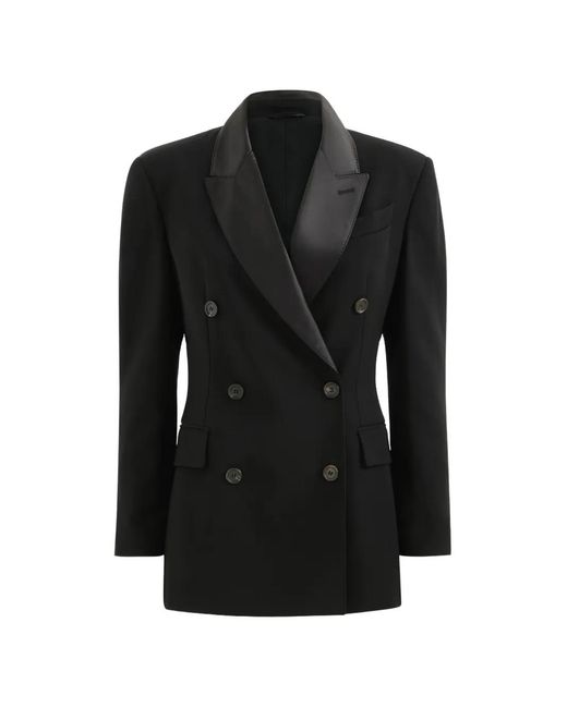 Brunello Cucinelli Black Viscose And Virgin Wool Tuxedo Jacket With Monili