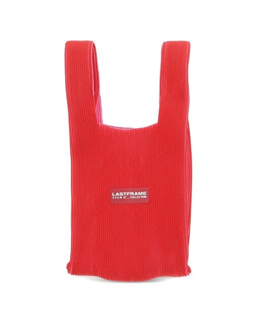 LASTFRAME Red Gerippte Tote Bag Mit Logo-Patch