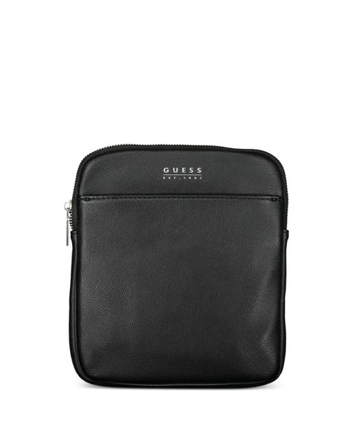 Guess Black Logo-Print Pebbled Shoulder Bag for men