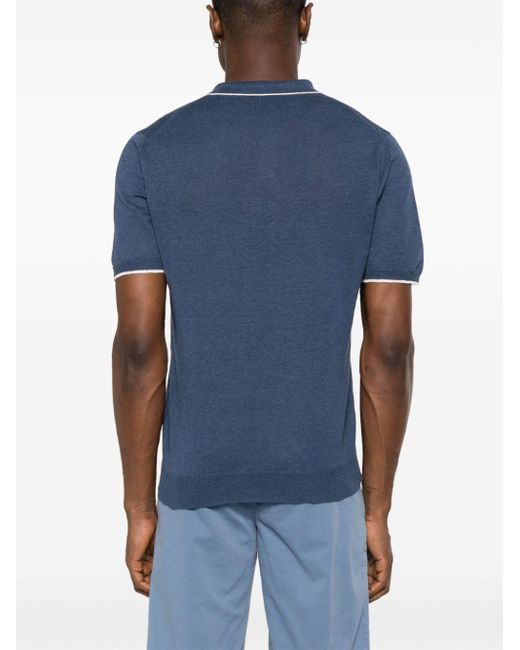 Fedeli Blue Fine-knit Polo Shirt for men