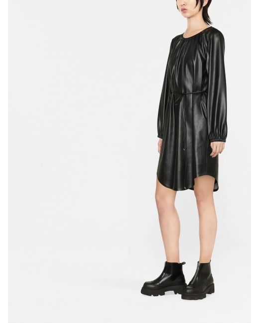 Boss Black Faux-Leather Belted Dress