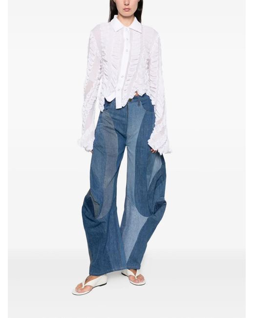 Anni Salonen Blue Patchwork Ruffled Jeans