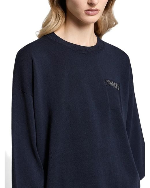 Peserico Blue Cotton Pocket Sweater