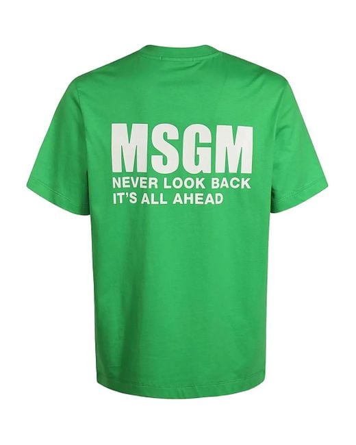 MSGM Green Logo-Print Cotton T-Shirt for men