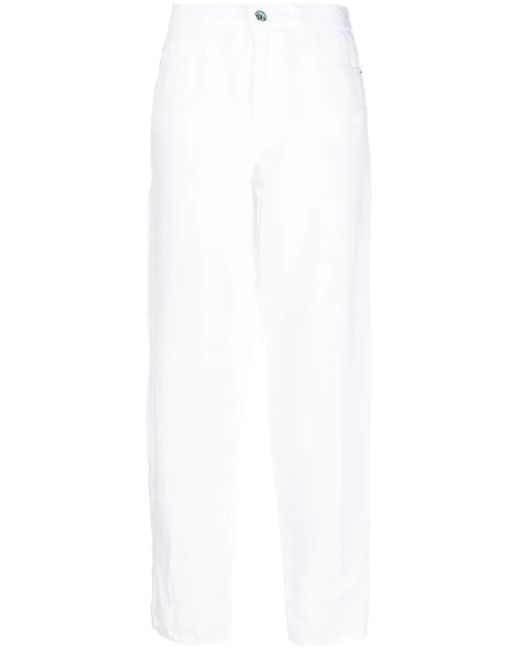 Emporio Armani White Straight-Leg Linen Trousers