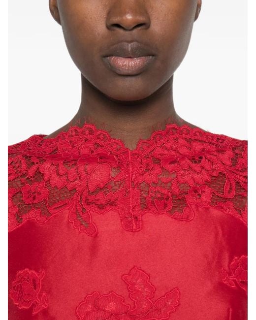 Self-Portrait Red Lace-Trim Mini Dress