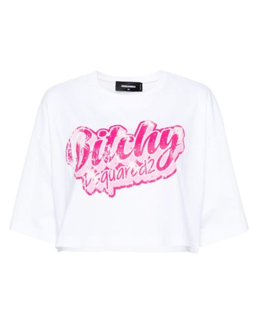 DSquared² Pink Graphic-print Cropped T-shirt