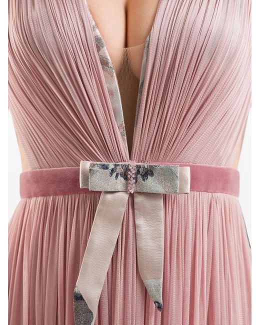 IMROSKA Pink Pandora 18 Plissé-Effect Bow-Detail Maxi Dress
