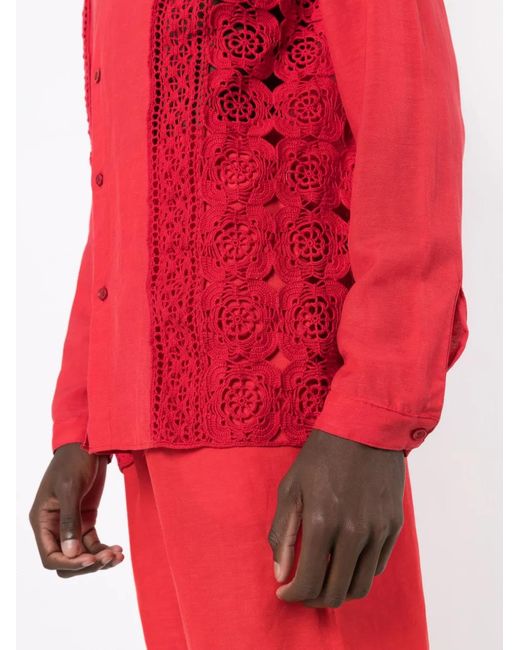 Amir Slama Red Crochet-Panel Long-Sleeved Shirt for men