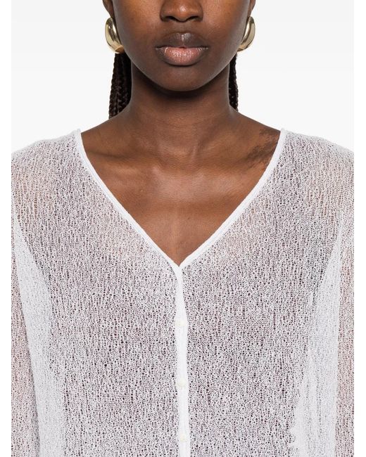 Roberto Collina White V-Neck Open-Knit Sweater