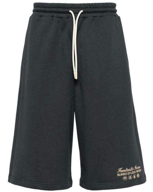 MSGM Gray Printed Cotton Track Shorts
