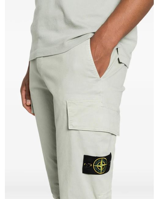 Stone Island White Sage Cotton Trousers for men