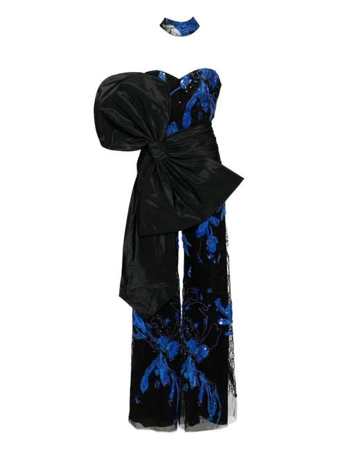 Saiid Kobeisy Black Draped Bow Jumpsuit
