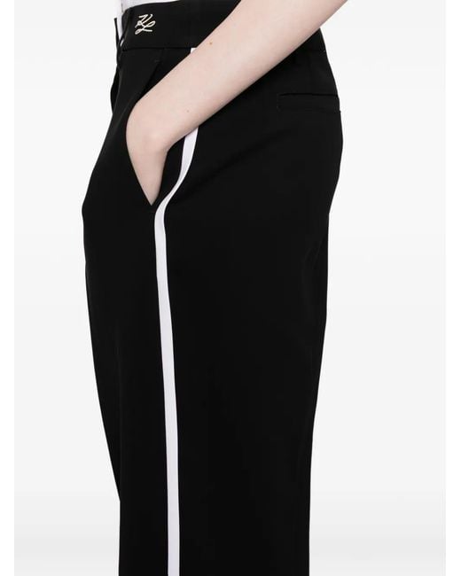 Karl Lagerfeld Black Logo-Embroidered Double Waistband Straight Trousers