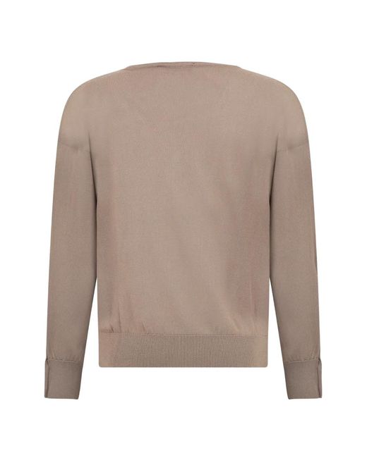 Moorer Natural Renee V-Neck Button-Cuff Sweater